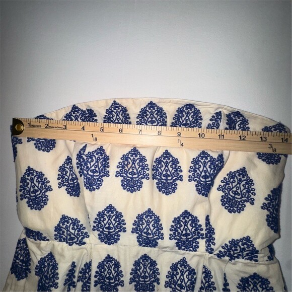 J.Crew Embroidered Womens Size 2/4 Ivory Navy Strapless Dress Coastal Preppy - Picture 12 of 14